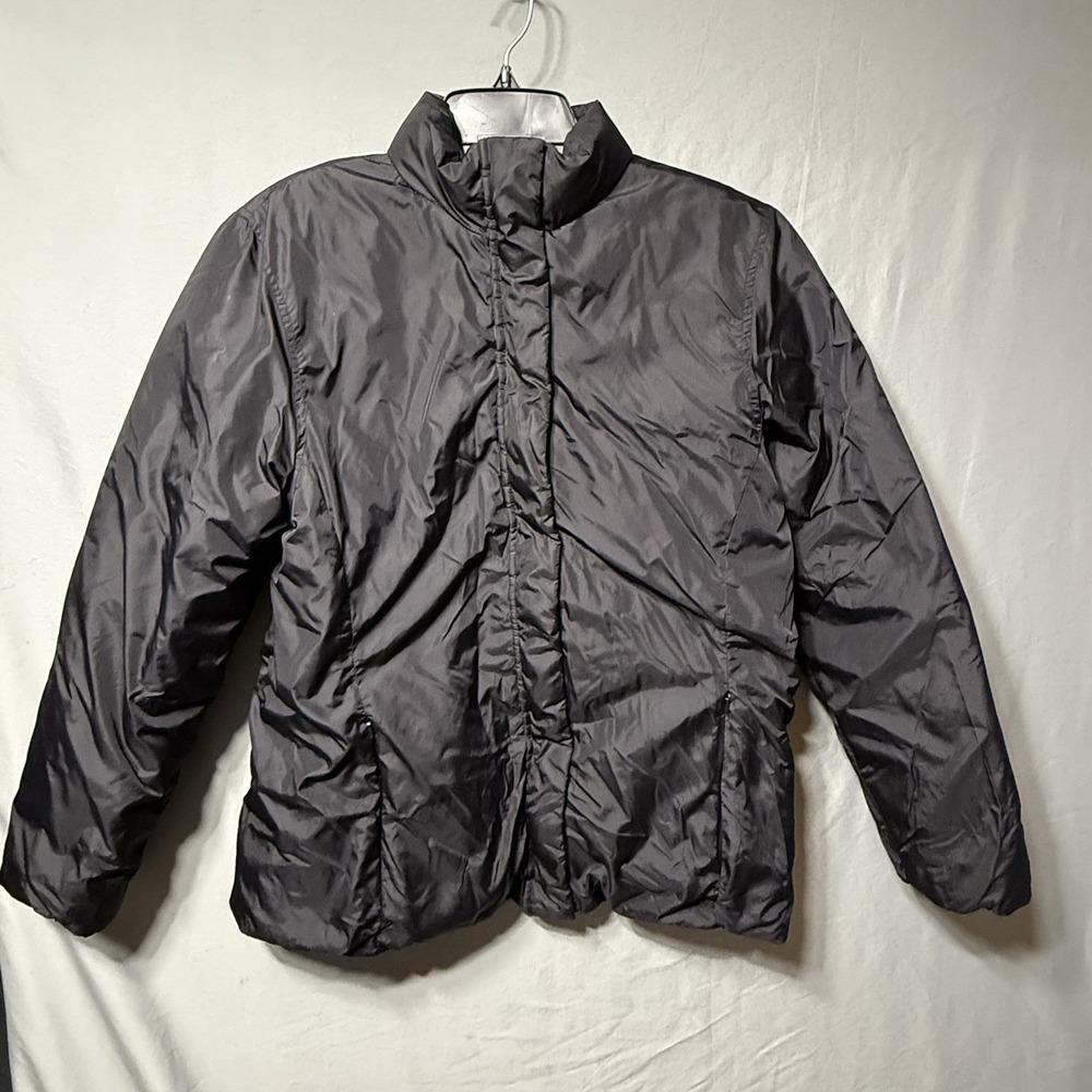 Land's End Down Filled Coat Women Large 14-16 Puffer Reversible Black Warm FLAW*